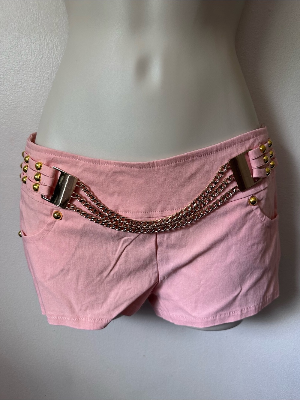 Pink Chain-Detail Low-Rise Shorts